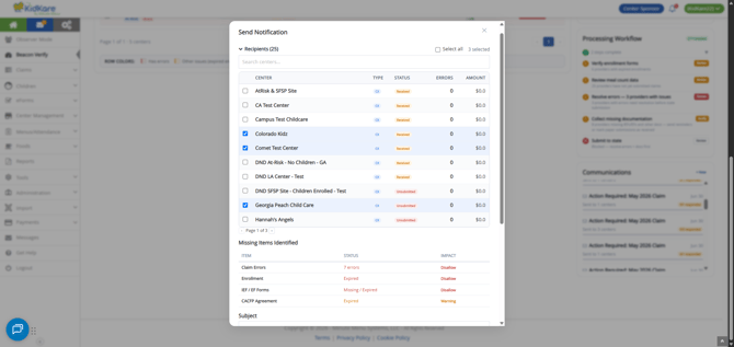 Comms widget - select