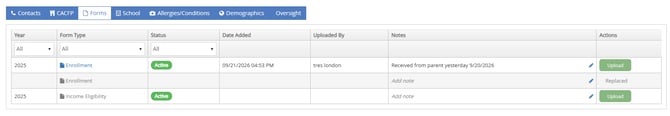 centers form upload table detail