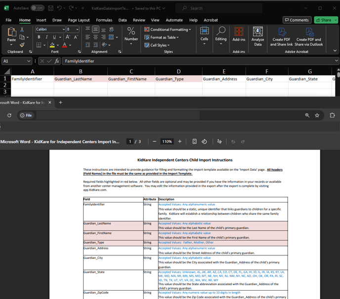 Centers - Import Sheet and Instructions