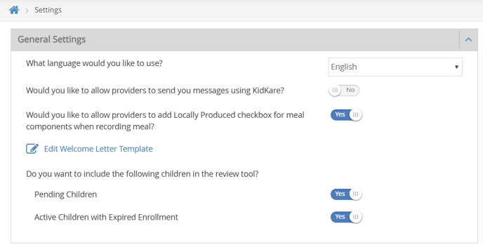 Homes - General Settings