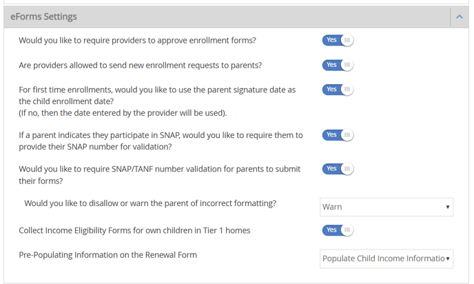 Homes - eForms Settings