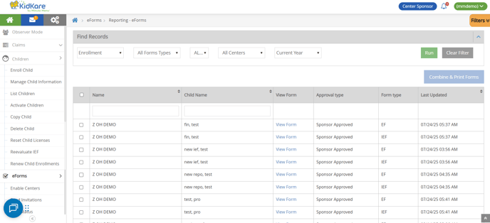 Reporting  - eForms