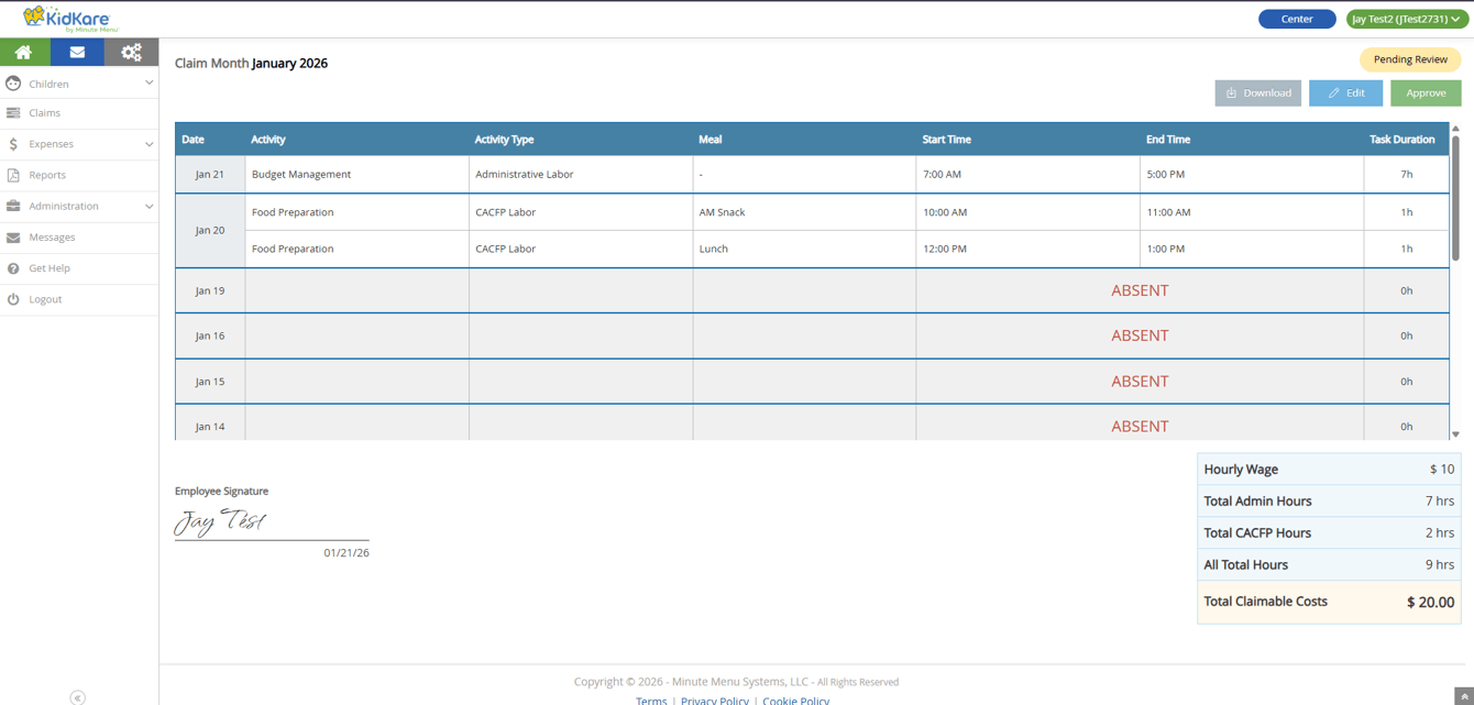 Labor Log Administration