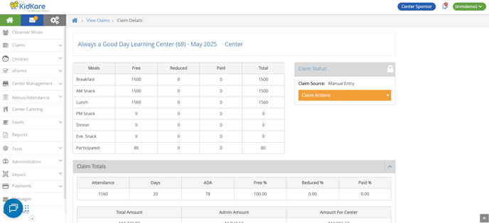 center spon - claim details