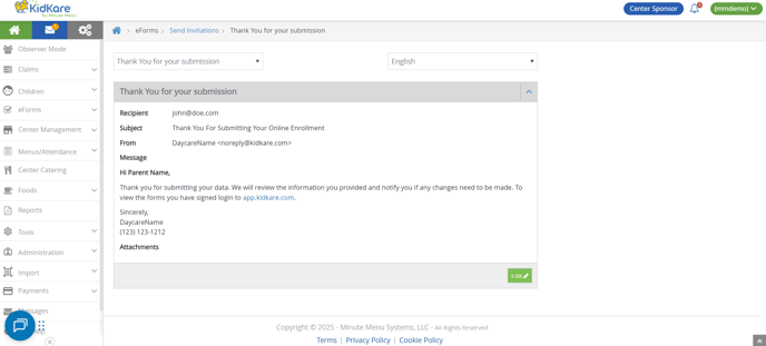 center sponsors - eForms email template with language