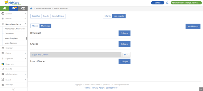 centers - menu templates page