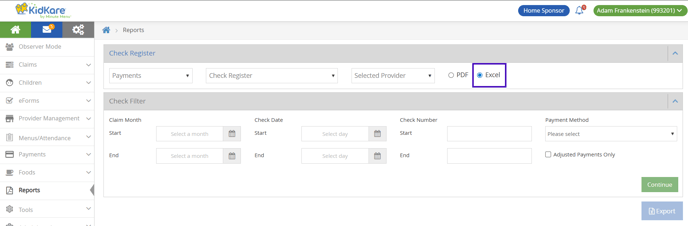 export register to excel