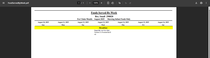 homes - infant qty foods served by week