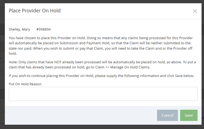 list providers hold confirm
