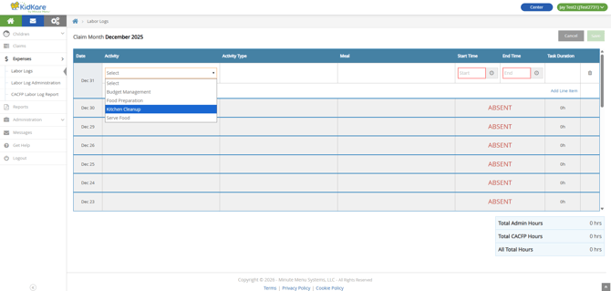 log labor _ select activity