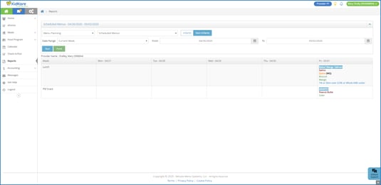 Image showing the location of the print scheduled menus button in the top-right corner