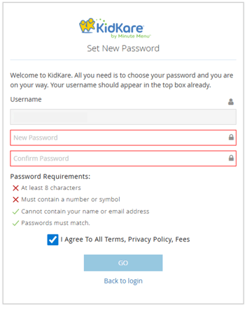 New Password Screen