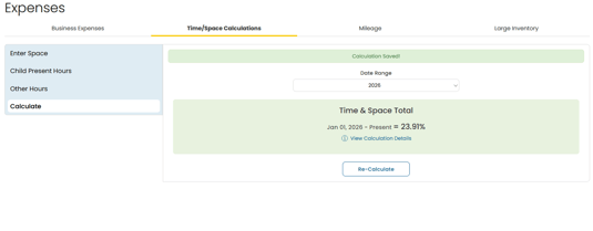 Time Space Calculation Screen